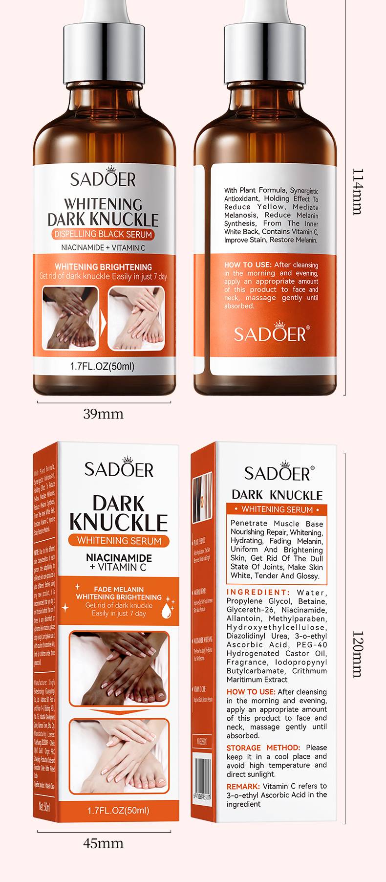 سرم سفید کننده بدن حاوی نیاسینامید و ویتامین سی سادور