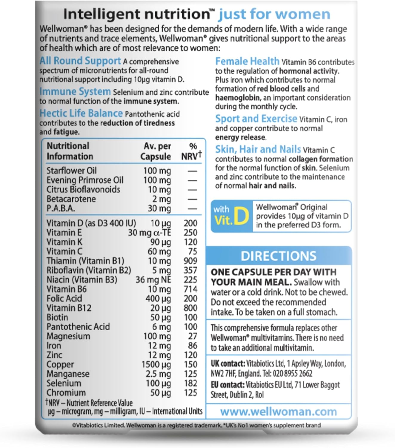 کپسول مولتی ویتامین زنانه ول وومن اورجینال ویتابیوتیکس